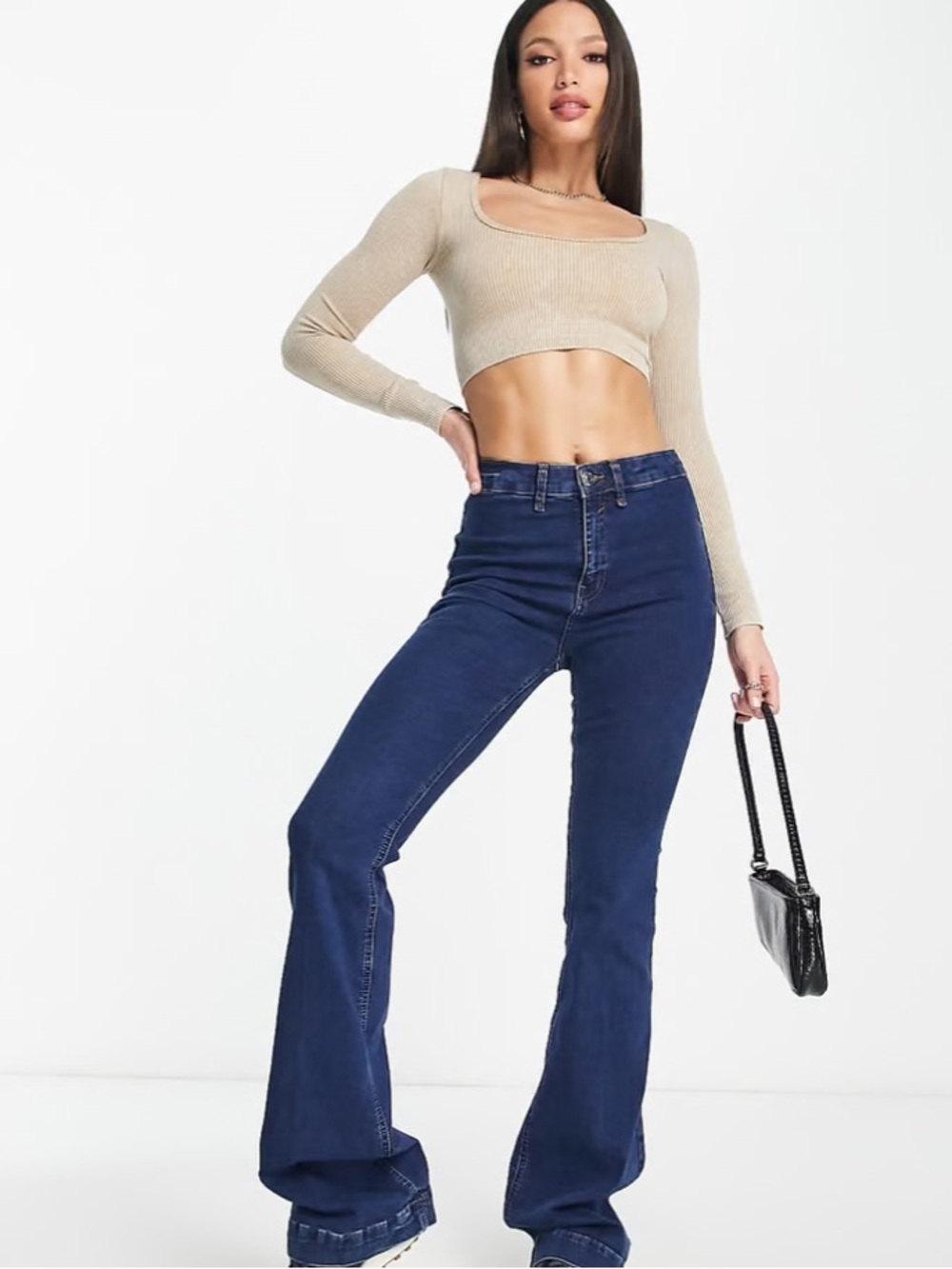 NWT River Island Tall Mid Rise Stretch Boho Hippie Flare Jeans 8 X Long/ UK 12XL